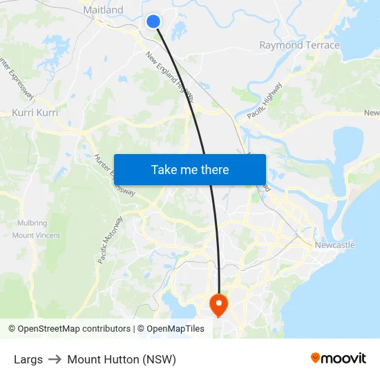 Largs to Mount Hutton (NSW) map