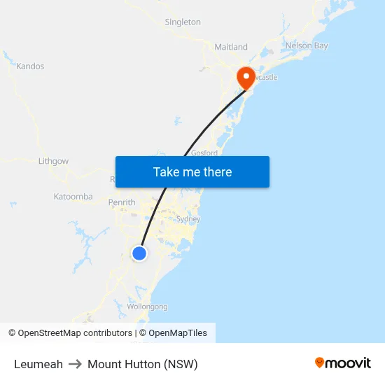 Leumeah to Mount Hutton (NSW) map