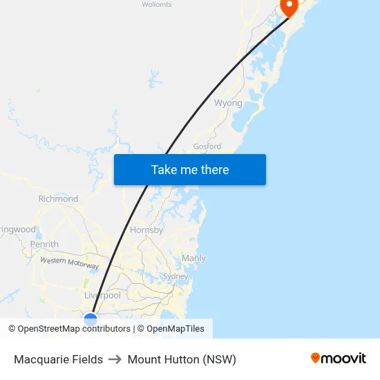 Macquarie Fields to Mount Hutton (NSW) map