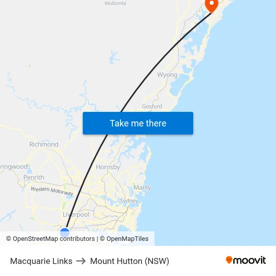Macquarie Links to Mount Hutton (NSW) map
