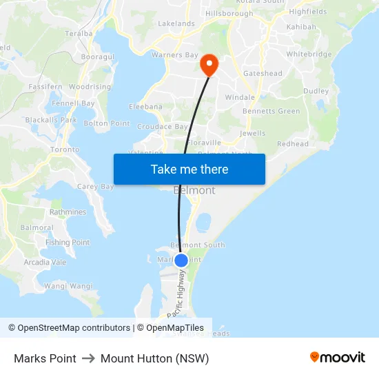 Marks Point to Mount Hutton (NSW) map