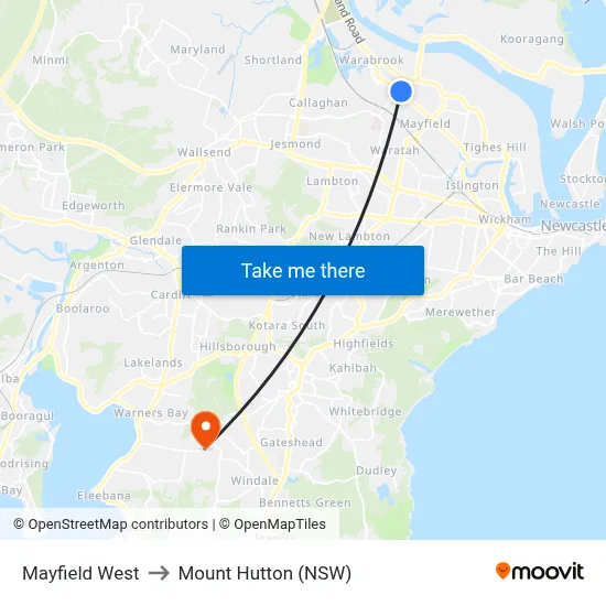 Mayfield West to Mount Hutton (NSW) map