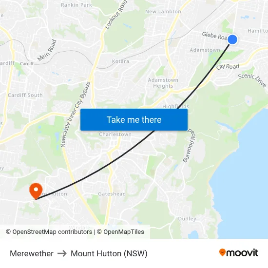 Merewether to Mount Hutton (NSW) map