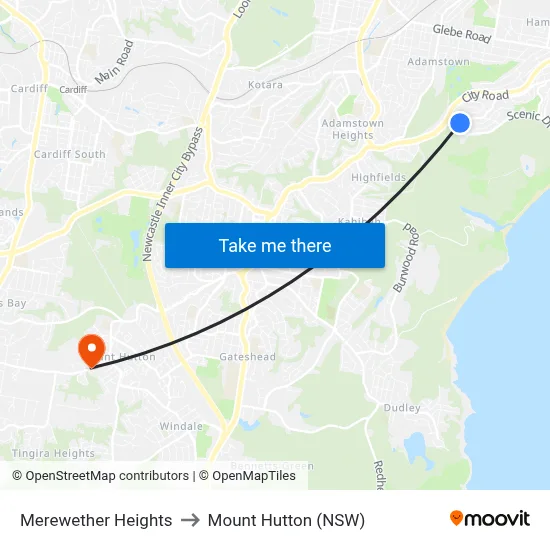 Merewether Heights to Mount Hutton (NSW) map