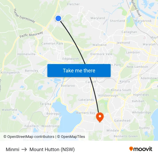 Minmi to Mount Hutton (NSW) map