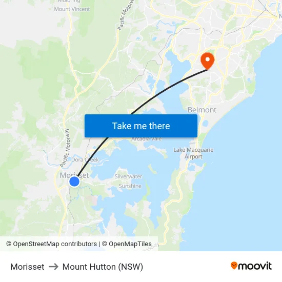 Morisset to Mount Hutton (NSW) map