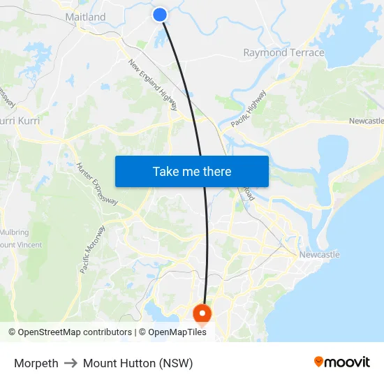 Morpeth to Mount Hutton (NSW) map