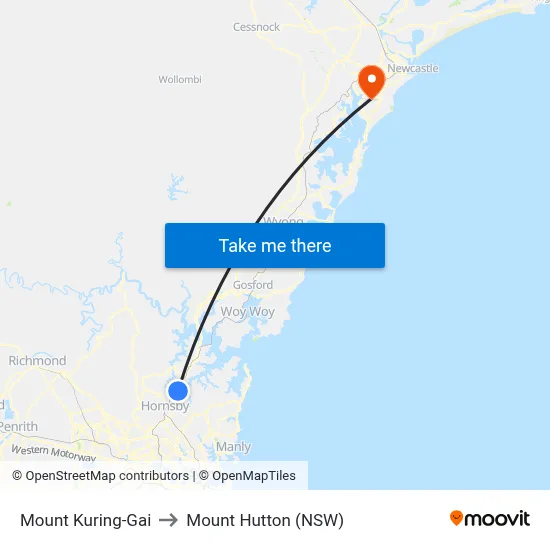 Mount Kuring-Gai to Mount Hutton (NSW) map