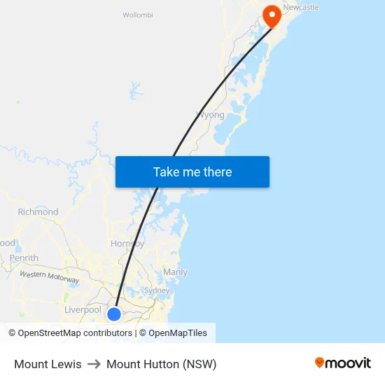 Mount Lewis to Mount Hutton (NSW) map