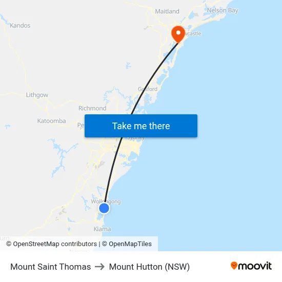 Mount Saint Thomas to Mount Hutton (NSW) map