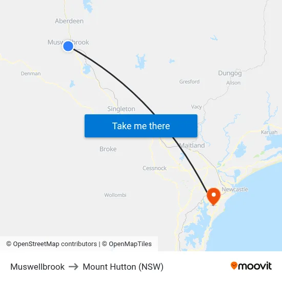 Muswellbrook to Mount Hutton (NSW) map