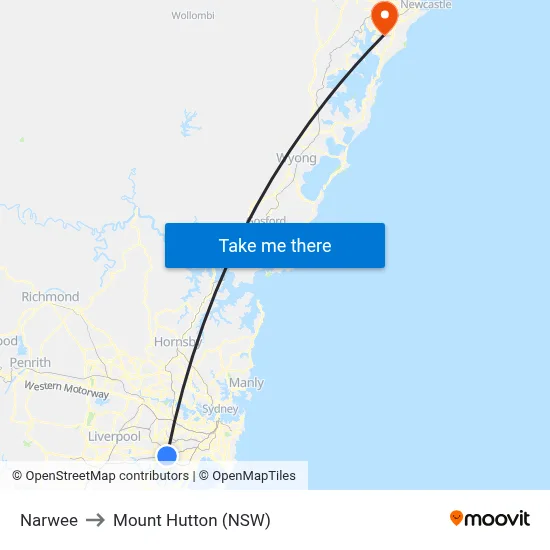 Narwee to Mount Hutton (NSW) map