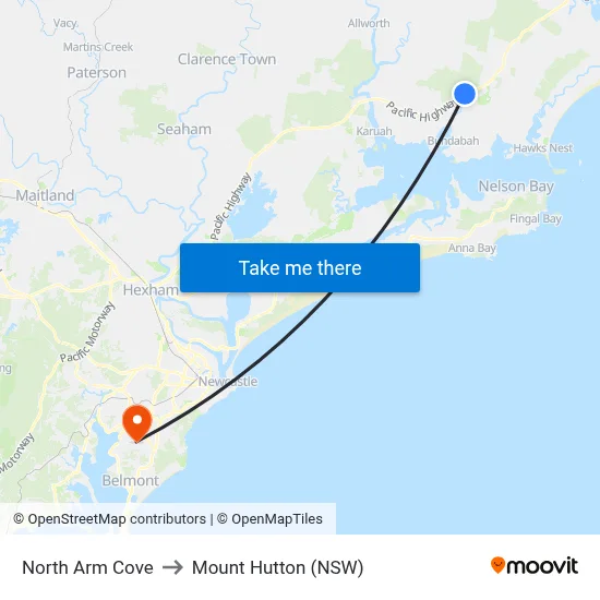 North Arm Cove to Mount Hutton (NSW) map