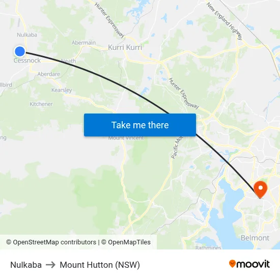 Nulkaba to Mount Hutton (NSW) map