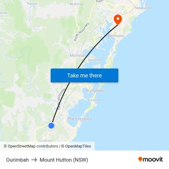 Ourimbah to Mount Hutton (NSW) map
