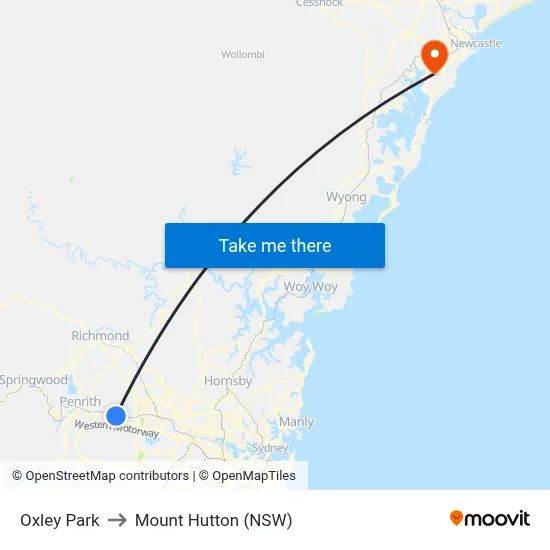 Oxley Park to Mount Hutton (NSW) map