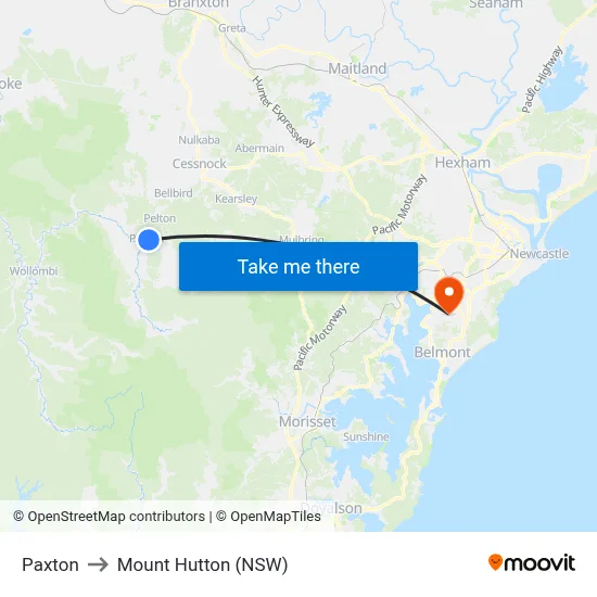Paxton to Mount Hutton (NSW) map