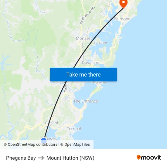 Phegans Bay to Mount Hutton (NSW) map