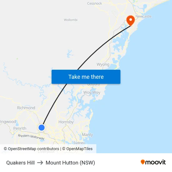 Quakers Hill to Mount Hutton (NSW) map