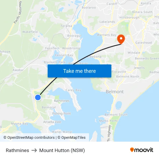 Rathmines to Mount Hutton (NSW) map