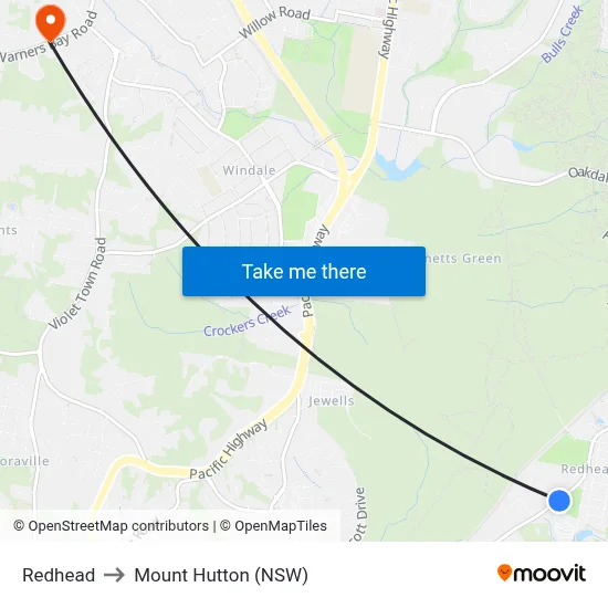 Redhead to Mount Hutton (NSW) map