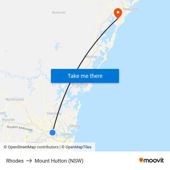 Rhodes to Mount Hutton (NSW) map