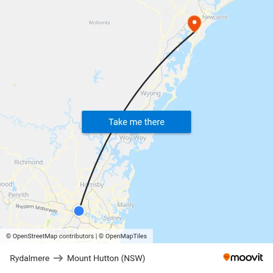 Rydalmere to Mount Hutton (NSW) map