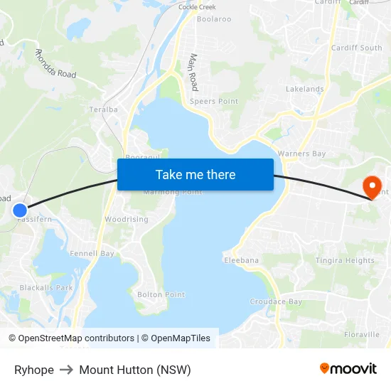 Ryhope to Mount Hutton (NSW) map