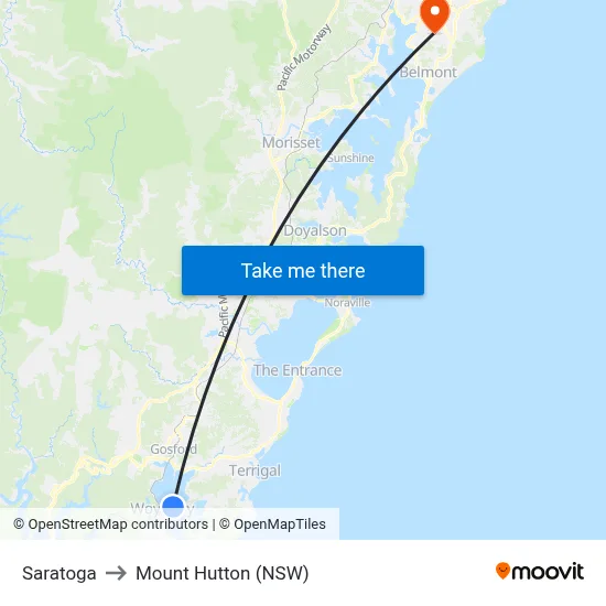 Saratoga to Mount Hutton (NSW) map