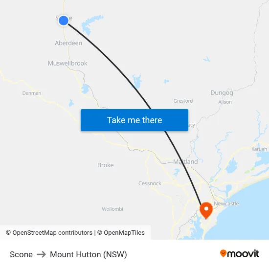 Scone to Mount Hutton (NSW) map