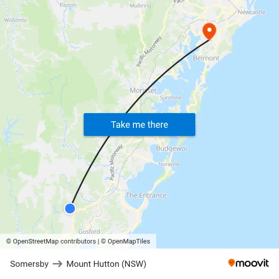 Somersby to Mount Hutton (NSW) map