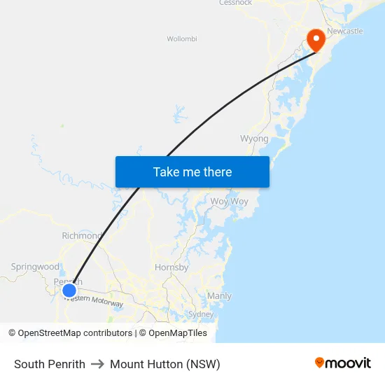 South Penrith to Mount Hutton (NSW) map