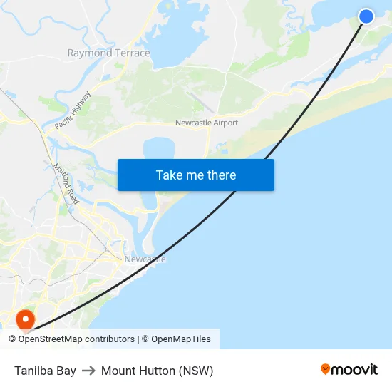 Tanilba Bay to Mount Hutton (NSW) map