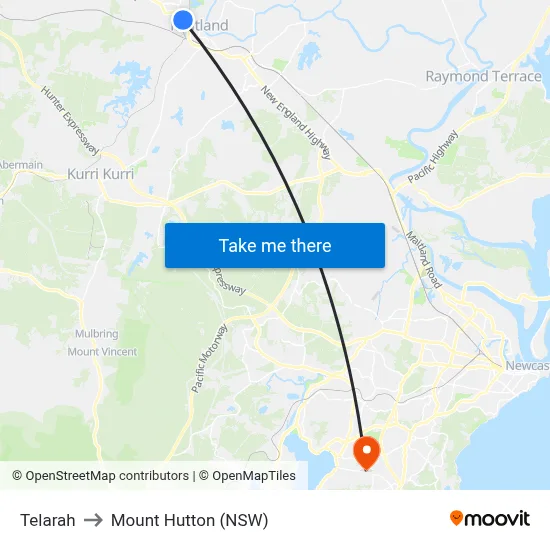 Telarah to Mount Hutton (NSW) map
