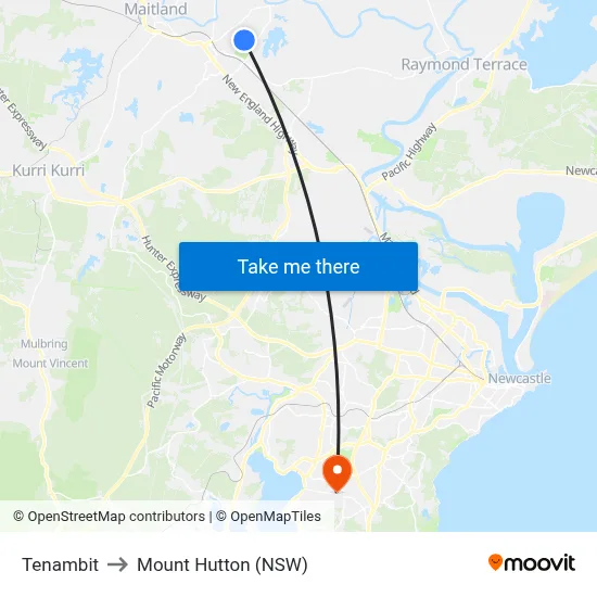 Tenambit to Mount Hutton (NSW) map