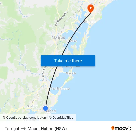 Terrigal to Mount Hutton (NSW) map