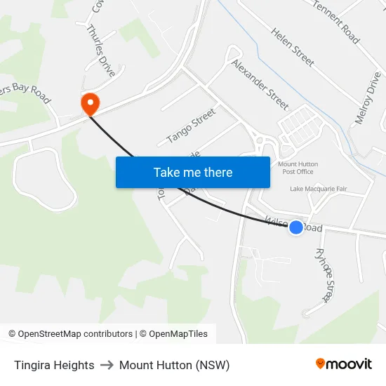 Tingira Heights to Mount Hutton (NSW) map