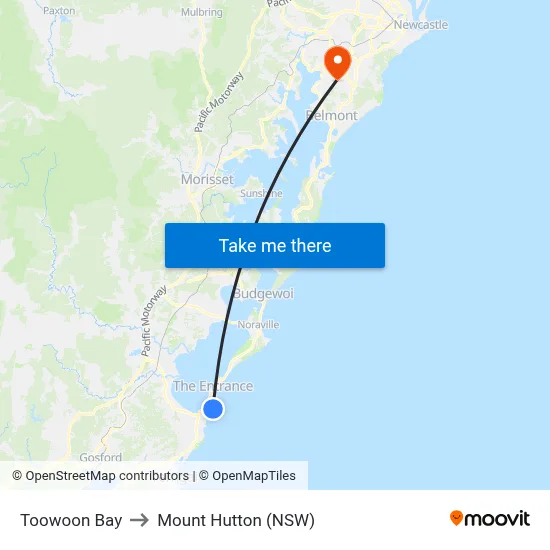 Toowoon Bay to Mount Hutton (NSW) map