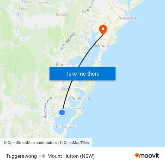 Tuggerawong to Mount Hutton (NSW) map