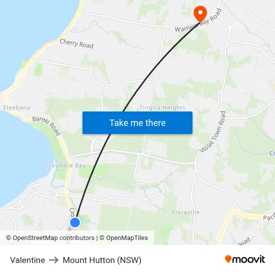 Valentine to Mount Hutton (NSW) map