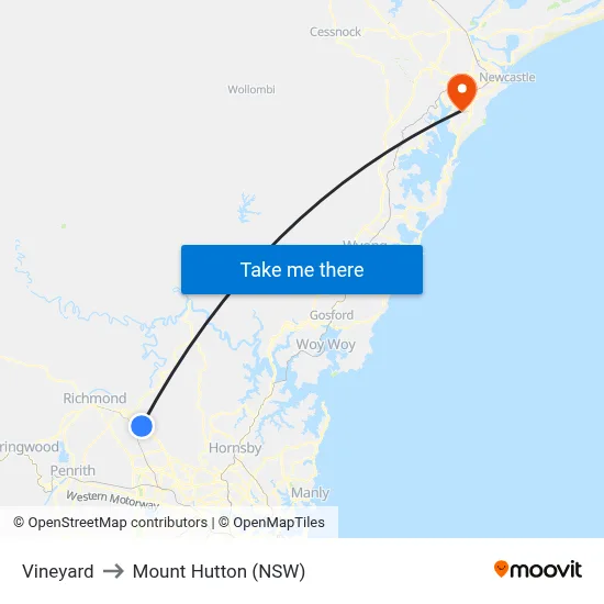 Vineyard to Mount Hutton (NSW) map