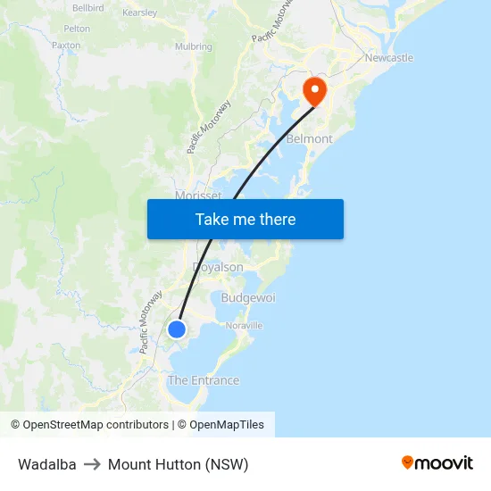 Wadalba to Mount Hutton (NSW) map
