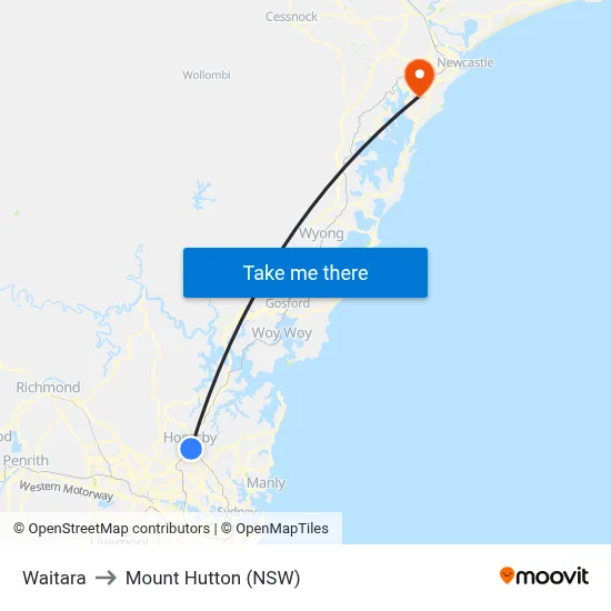 Waitara to Mount Hutton (NSW) map