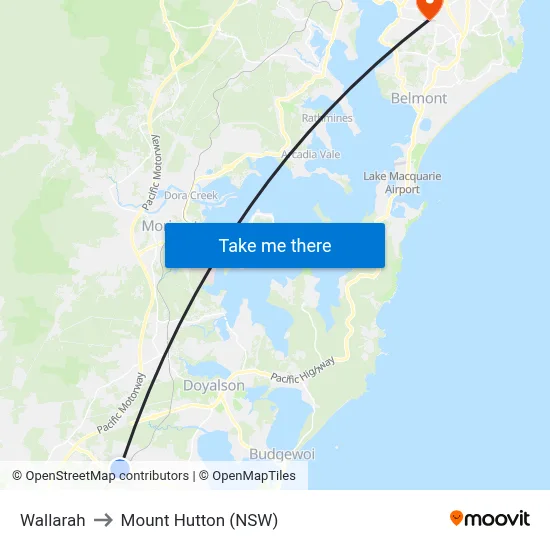 Wallarah to Mount Hutton (NSW) map
