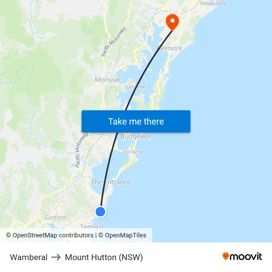 Wamberal to Mount Hutton (NSW) map