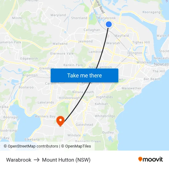 Warabrook to Mount Hutton (NSW) map