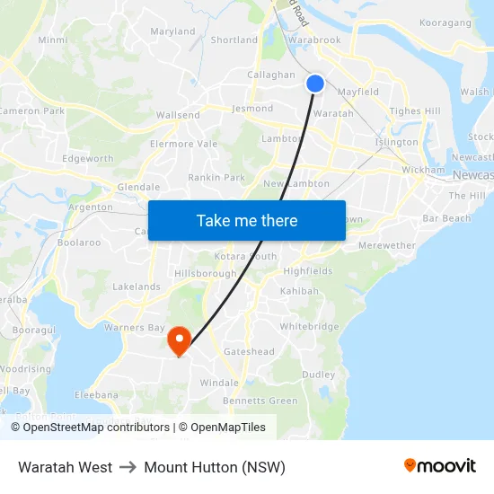 Waratah West to Mount Hutton (NSW) map