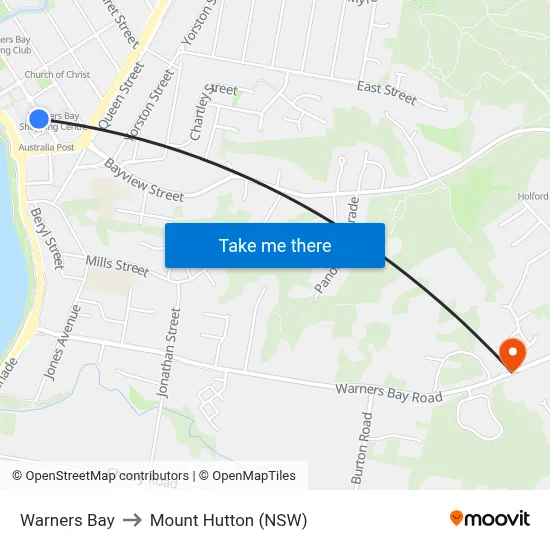 Warners Bay to Mount Hutton (NSW) map