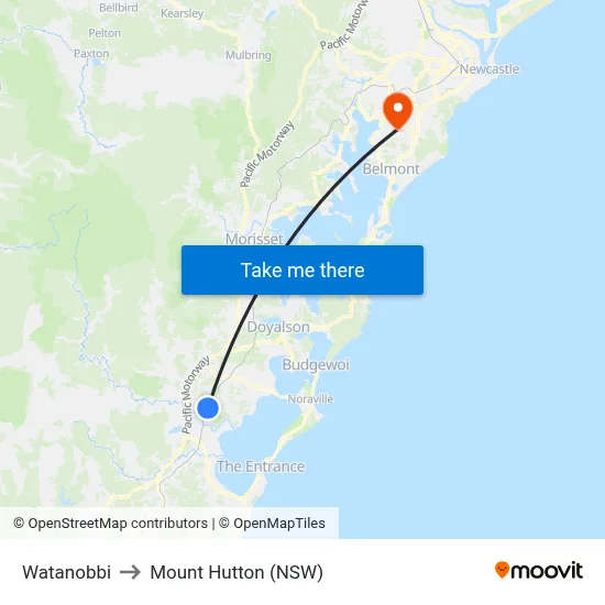 Watanobbi to Mount Hutton (NSW) map
