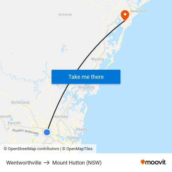 Wentworthville to Mount Hutton (NSW) map